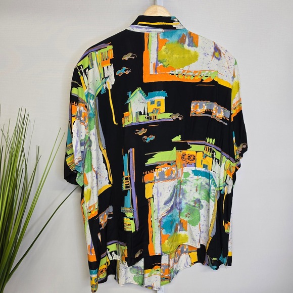 Vintage Sharon Anthony Abstract Art Print Button Down Rayon Plus Size Top 22‎ - Picture 3 of 11